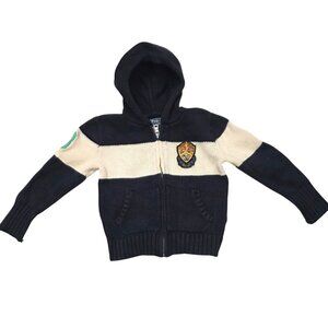 Polo Ralph Lauren Cotton Navy Sweater Preppy Knit Hoodie With Crest Patch 24M